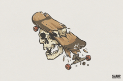 Broken Skateboard Skull PNG, Edgy Skater Art, Grunge Product Image 1