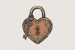 Vintage Heart Lock PNG, Ornate Key Clipart, Romantic Product Image 1
