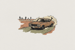 Desert Drive Classic Car PNG, Vintage Roadtrip Art, Retro Product Image 1