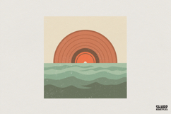 Retro Sunrise Over Waves PNG, Minimalist Sun Print, Vintage Product Image 1