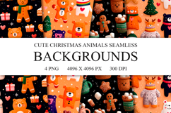 4 Cute Christmas Animal Seamless Patterns, Digital Paper PNG Product Image 1
