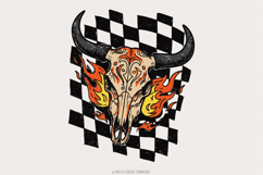 Retro Rodeo Western PNG, Checkered Print Bull, Western PNG Product Image 1
