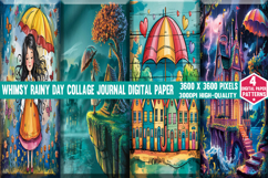 Whimsy Rainy Day Collage Journal Digital Paper Background pn Product Image 2