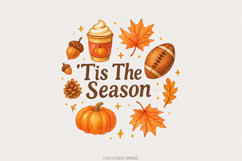 Tis The Season PNG, Fall Football, Pumpkin Football PNG, Product Image 1