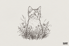 Cat PNG, Cute Cat Drawing PNG, Botanical Cat Art Print, Product Image 1