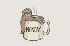 Monday Sloth PNG, Cute Animal Coffee Cup Art, Lazy Day Product Image 1