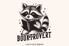 Booktrovert PNG, Funny Book Lover PNG, Reading Raccoon png, Product Image 1