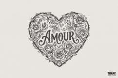 Amour PNG, Heart With Roses Flower PNG, French Love Product Image 1