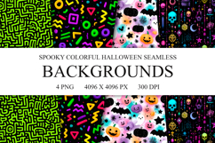4 Spooky Colorful Halloween Seamless Patterns, Digital Paper Product Image 1