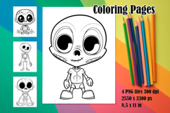 4 Cute Skeleton Coloring Pages, Printable Designs PNG Product Image 1