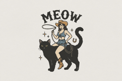 Meow PNG, Retro Cowgirl Cat Art Printable, Vintage Pinup Product Image 1