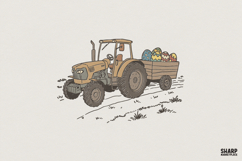 Easter Tractor PNG, Farm Eggs Digital Design, Vintage Product Image 1