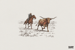 Cowboy and Steer PNG, Vintage Western Rodeo Shirt Design, Product Image 1