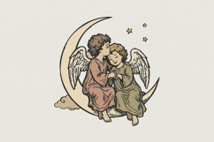 Angel Kissing On The Moon PNG, Vintage Celestial Angel Art, Product Image 1