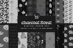 16 Charcoal Floral Seamless Patterns Product Image 1