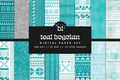 16 Teal Bogolan Seamless Patterns Product Image 1