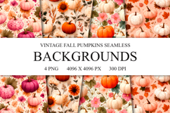 4 Vintage Fall Pumpkins Seamless Patterns, Digital Paper PNG Product Image 1