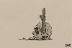 Desert Skull With Cactus Bloom, Halloween PNG Gothic Art, Product Image 1
