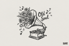 Old Soul PNG, Vintage Gramophone Flowers Music Design, Product Image 1