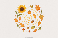 Autumn Leaves Pumpkin Sunflower PNG, Cute Fall Acorn Product Image 1