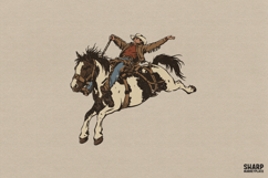 Bronco Rider Rodeo Scene, Western PNG Horse Art, Cowboy PNG Product Image 1