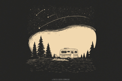 Camping Life PNG, Retro Camper Under Stars, Outdoor Product Image 1