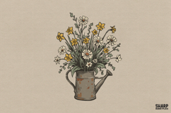 Rusty Watering Can With Daisy Bouquet Spring Png Vintage Product Image 1