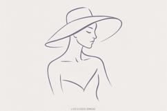 Elegant Woman With Hat Line Art PNG, Minimalist Fashion PNG Product Image 1