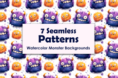 Watercolor Monster Backgrounds, Digital Paper PNG Product Image 1