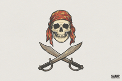 Pirate Skull With Red Bandana PNG, Crossed Swords Pirate Product Image 1