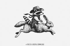 Cowboy Raccoon Riding Rabbit PNG, Funny Western Adventure, Product Image 1