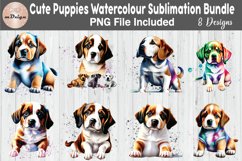 Cute Puppies Watercolor PNG Sublimation - 8 Designs Product Image 1