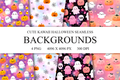 4 Cute Kawaii Halloween Seamless Patterns, Digital Paper PNG Product Image 1