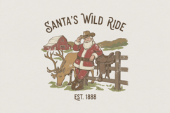 Santa&#039;s Wild Ride PNG, Vintage Cowboy Christmas T-Shirt, Product Image 1