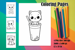 4 Kawaii Cat Coloring Pages, Printable Designs for Kids Product Image 1