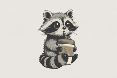 Cute Raccoon PNG Holding Coffee Cup, Digital Download Product Image 1