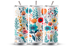 Boho Flowers Tumbler Wrap 20 oz, Floral Sublimation Design Product Image 1