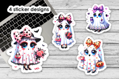 Halloween Kawaii Lady Ghost Printable Stickers, 4 PNG Files Product Image 1
