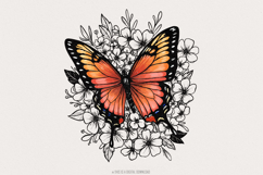 Retro Butterfly Flower Graphic PNG, Colorful Botanical Product Image 1