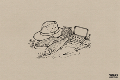 Vintage Fly Fishing Gear Illustration For Summer Outdoors, Product Image 1