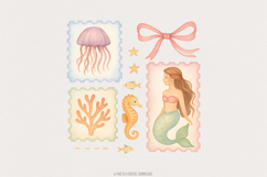 Pastel Mermaid and Sea Animals PNG, Beach Clipart, Under Product Image 1