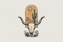 Desert Skull PNG, Western Longhorn Art, Cactus Printable, Product Image 1