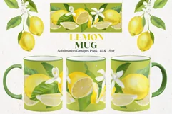 Lemon Mugs Sublimation Designs PNG, 11 & 15oz mug Product Image 1