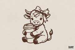 Cute Highland Cow Coffee PNG, Baby Cow Digital Download, Product Image 1