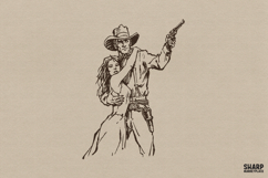 Vintage Cowboy Protector Romance Scene, PNG Designs With Product Image 1