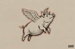 Flying Pig With Wings Vintage Farm Animal Art, Cow Funny Product Image 1