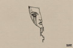 Dark Grunge Broken Crying Mask Illustration, Trendy Horror Product Image 1