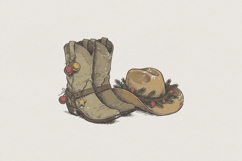 Cowboy Boots and Hat PNG, Western Christmas Design, Holiday Product Image 1