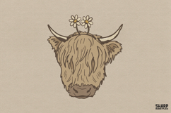 Floral Highland Cow PNG, Flowers PNG, Cow PNG Farm Animal Product Image 1