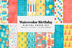 Watercolor Birthday Digital Paper | 16 JPEG Seamless Pattern Product Image 1